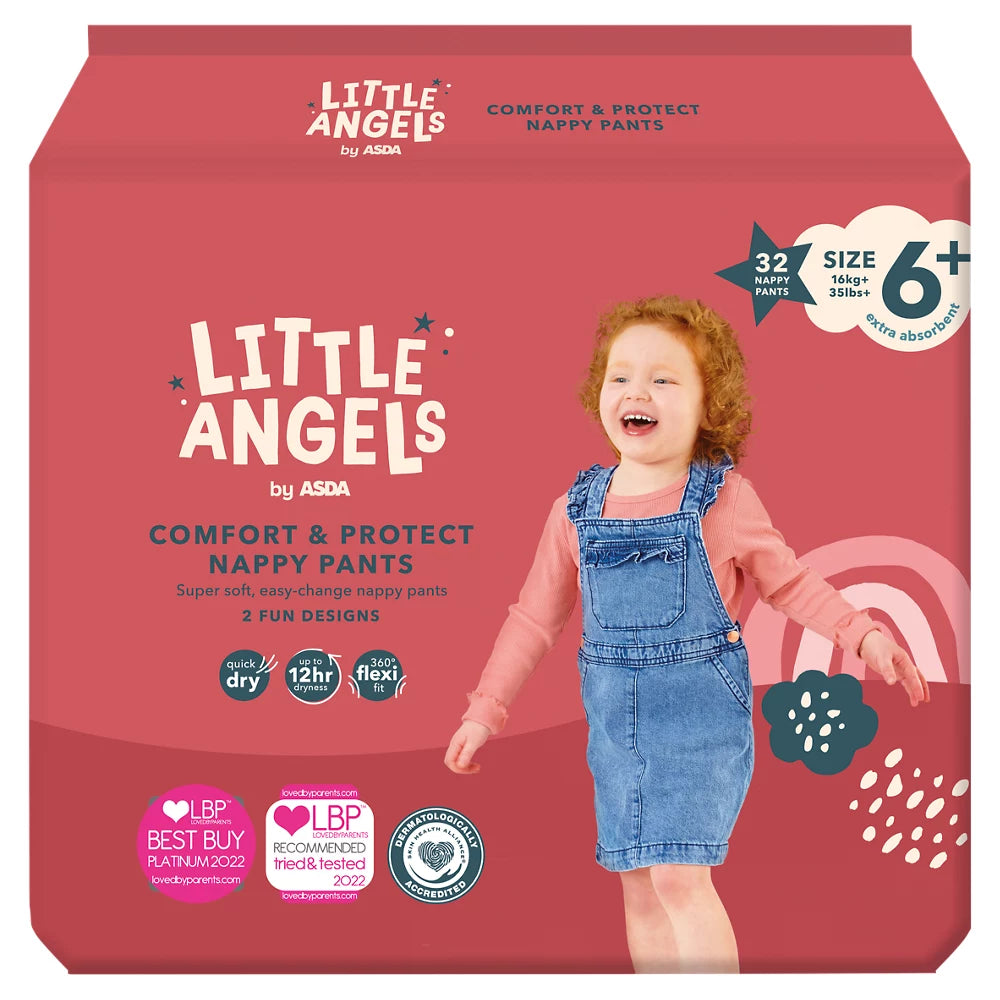 LITTLE ANGELS by ASDA Comfort & Protect Size 6+, 16kg+, 32 Nappy Pants