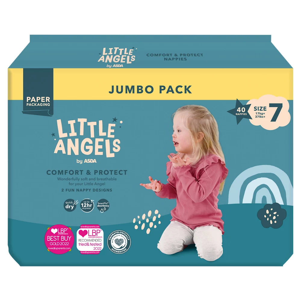 ASDA Little Angels Comfort & Protect Size 7, 17kg+(37lbs+), 40 Nappies