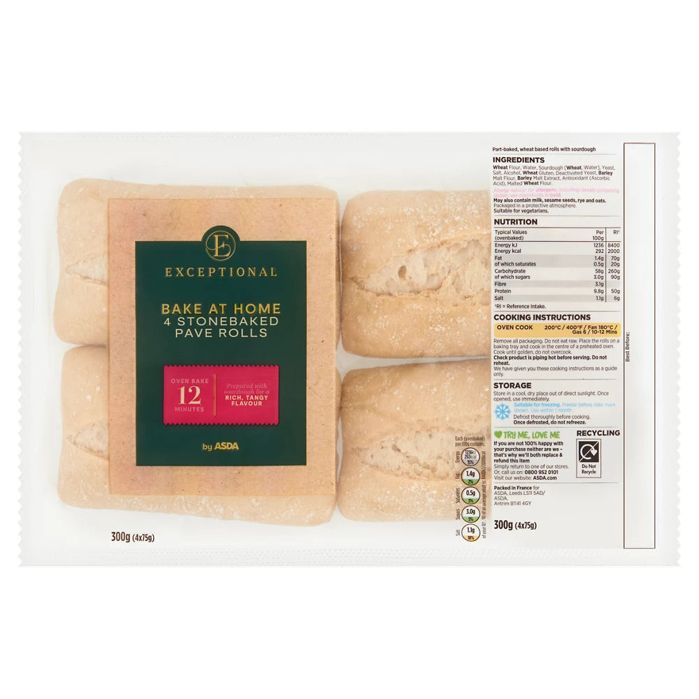 Exceptional by ASDA Stonebaked Pave Rolls 4 x 75g (300g)