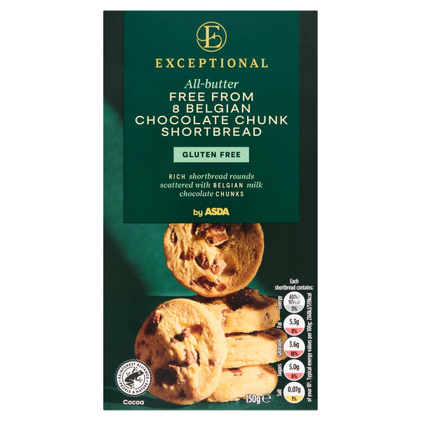 Exceptional by ASDA All-Butter Free From 8 Belgian Chocolate Chunk Shortbread 150g