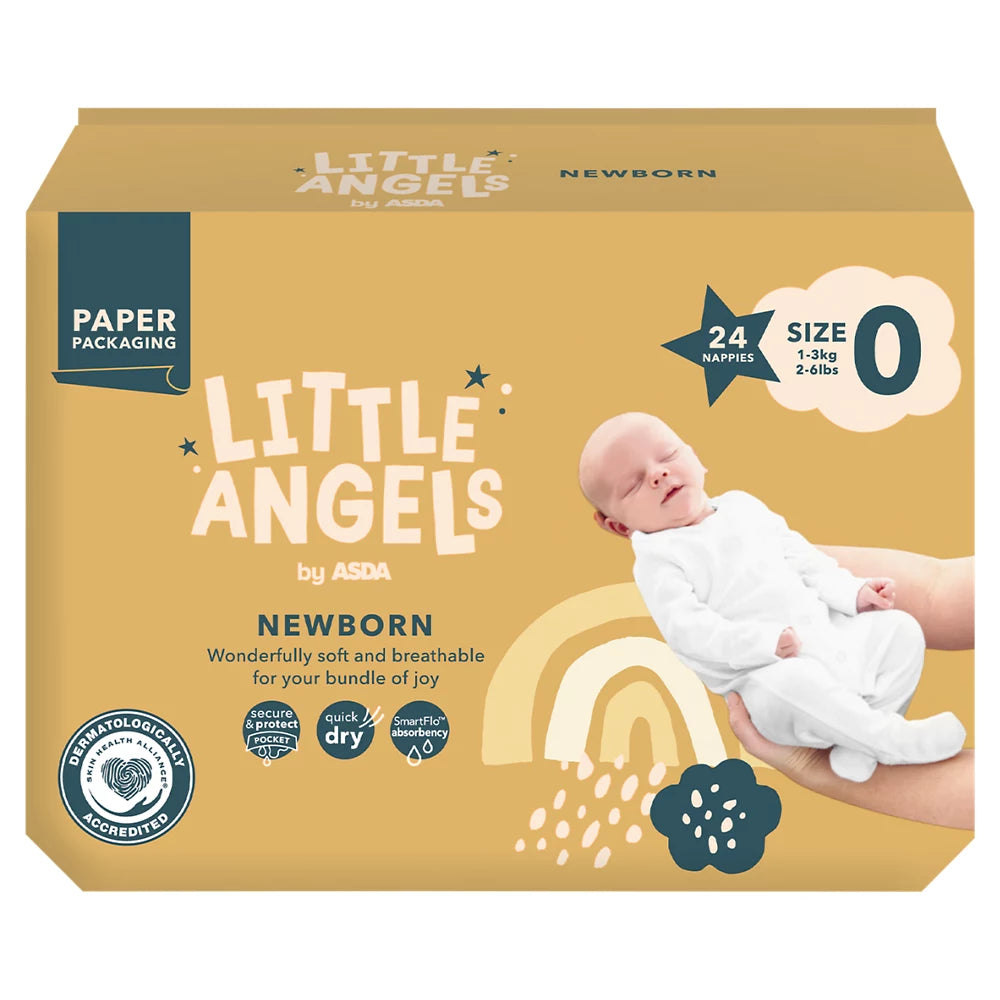 ASDA Little Angels by 24 Newborn Nappies Size 0, 1-3kg 2-6lbs