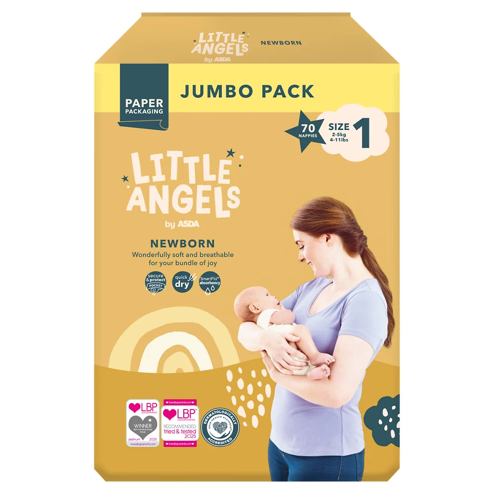 ASDA Little Angels by 70 Newborn Nappies Size 1,  2-5kg 4-11lbs