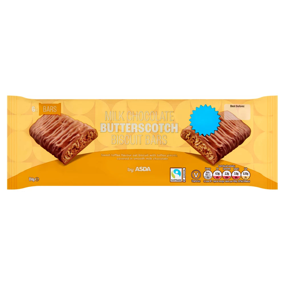 ASDA 6 Milk Chocolate Butterscotch Biscuit Bars 114g