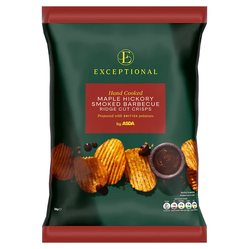 Exceptional by ASDA Maple Hickory Smoked Barbecue Ridge Cut Crisps 150g