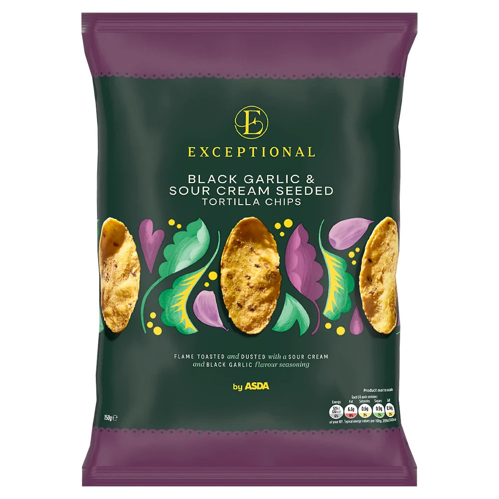 Exceptional by ASDA Black Garlic & Sour Cream Seeded Tortilla Chips 150g