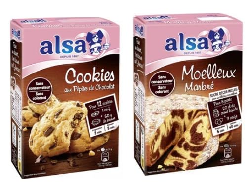 Alsa Baking Mix Bundle, Cookies aux Pépites de Chocolat and Moelleux Marbré, No Preservatives