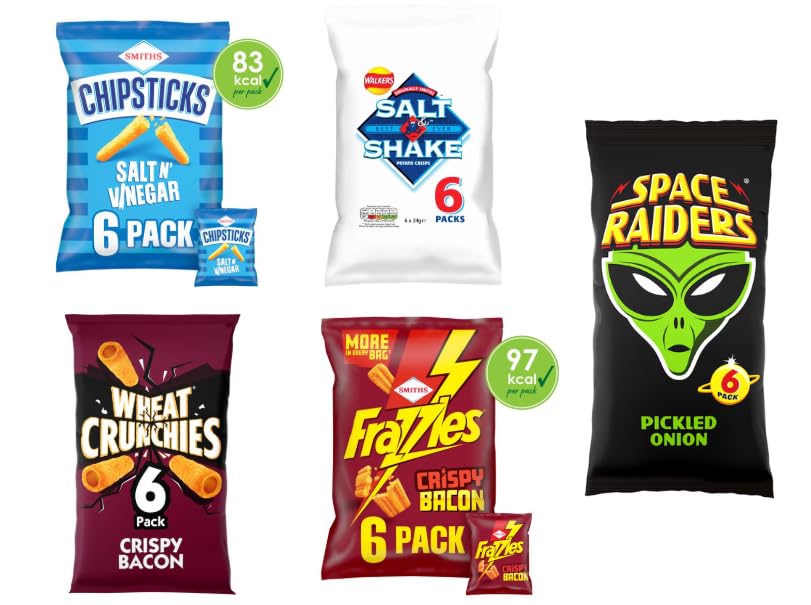 Retro Crisp Lovers Variety Snack Pack, Chipsticks Salt 'N Vinegar, Salt 'N Shake, Space Raiders Pickled Onion, Wheat Crunchies Crispy Bacon, Frazzles Crispy Bacon, 6 Pack