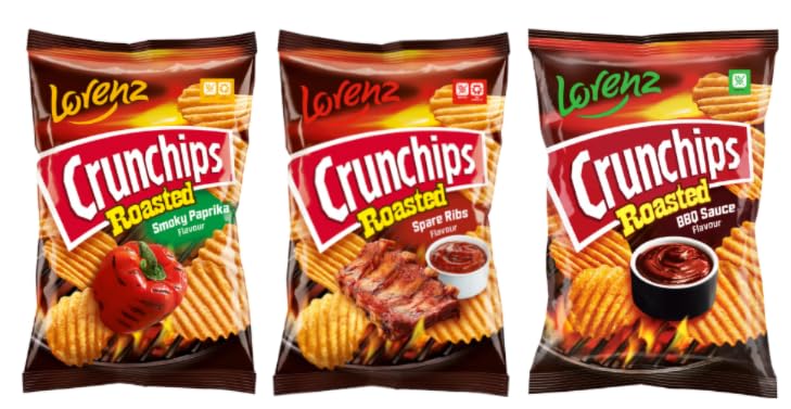 Lorenz Crunchips Roasted Potato Chips, Smoky Paprika, Spare Ribs and BBQ Sauce Flavour, 3 Varieties
