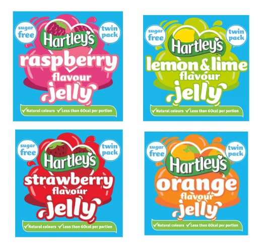 Hartley's Sugar Free Jelly Twin Pack, Raspberry, Lemon & Lime, Strawberry and Orange Flavours, Natural Colours