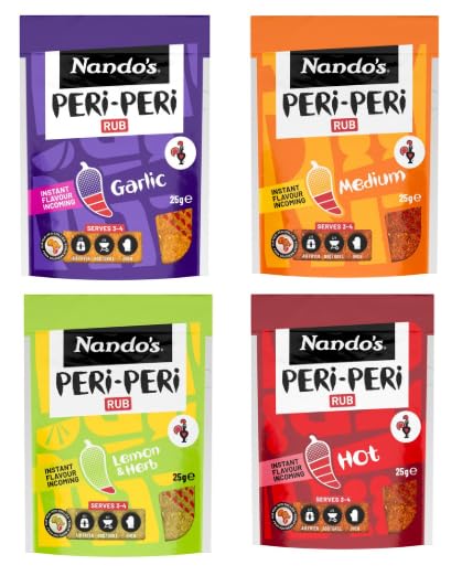 Nando's Peri-Peri Rub, Variety Pack of 4, Garlic, Medium, Lemon & Herb, Hot