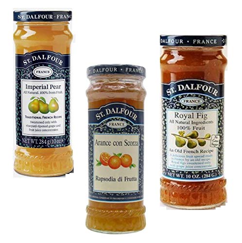 Saint Dalfour Trio of Jams 1 x Oranges with Peel, 1 x Imperial Pears, 1 x Figs, with Fruit Sugar - 3 x 284 Grams