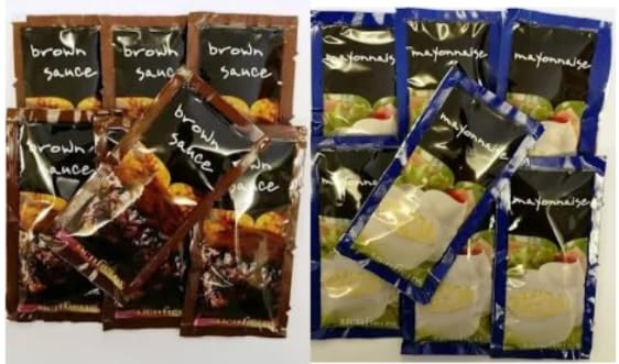 Brown Sauce and Mayonnaise Single Serve Sachets, Condiment Portion Packs, Mixed Variety - 100 Sachets