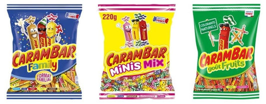 CaramBar Family, Minis Mix, and Goût Fruits French Candy Assortment, Natural Colours, Made in France