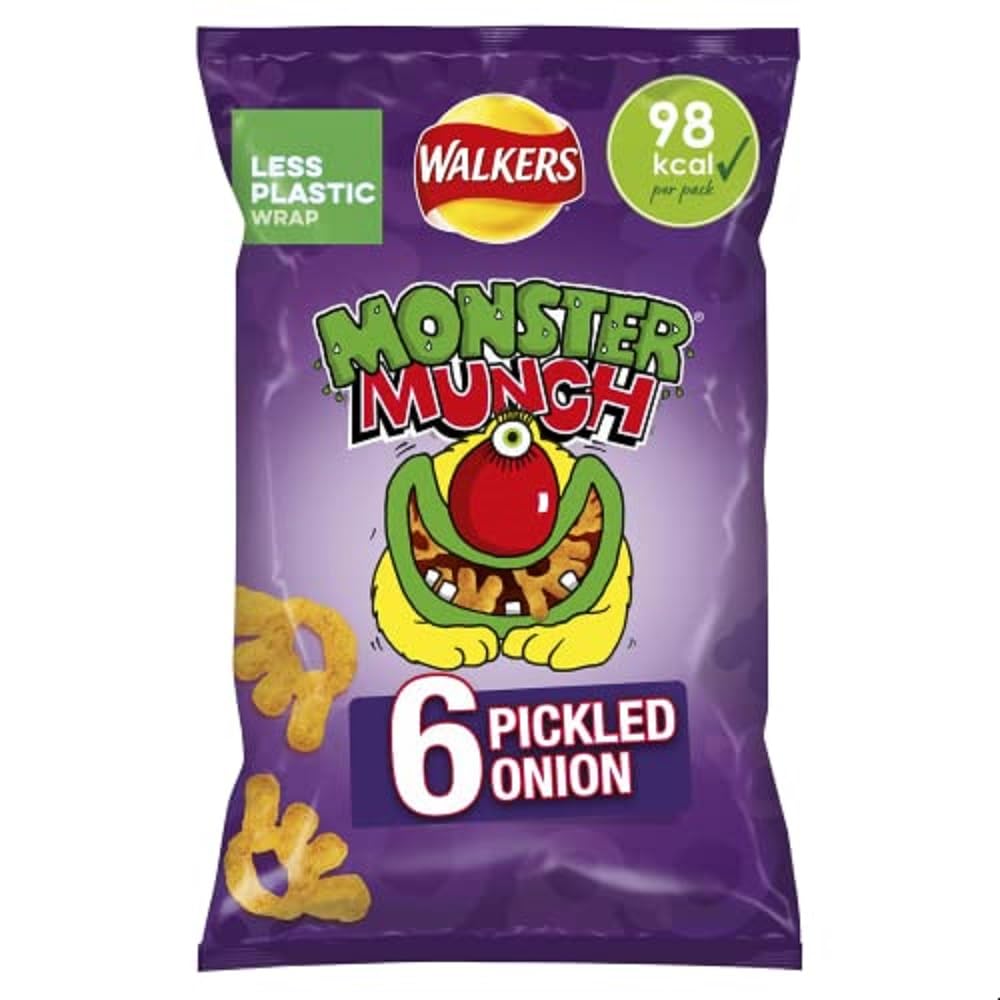 Walkers Monster Munch Pickled Onion Multipack Snacks Crisps, 6 x 20 g
