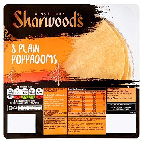 Sharwood's 8 Plain Poppadoms