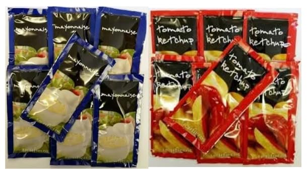 Mayonnaise and Tomato Ketchup Sauce Sachets, Single Serve Condiment Packets, Variety Pack - 50 Sachets