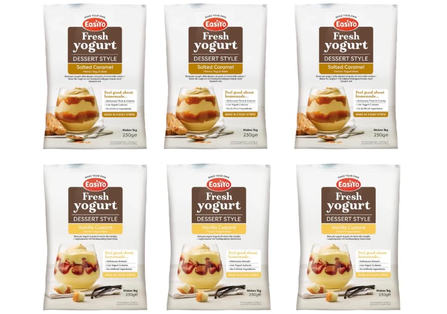 EasiYo Fresh Yogurt Dessert Style, Salted Caramel & Vanilla Custard Flavours