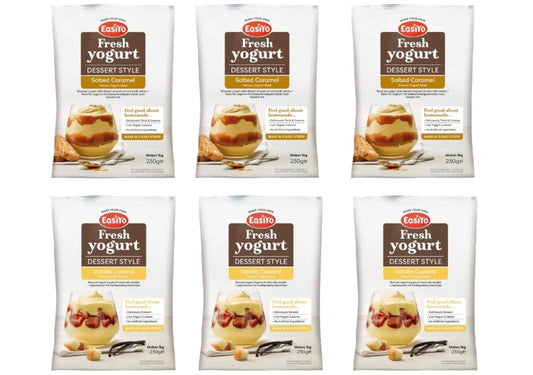 EasiYo Fresh Yogurt Dessert Style, Salted Caramel & Vanilla Custard Flavours