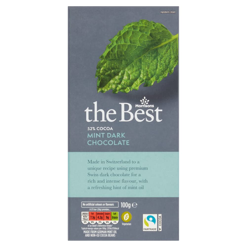 Morrisons The Best 52% Cocoa Dark Chocolate with Mint Oil, 100g