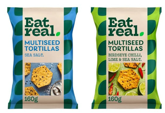 Eat real Multiseed Tortillas, Sea Salt & Birdseye Chilli, Lime and Sea Salt Flavours, 160g