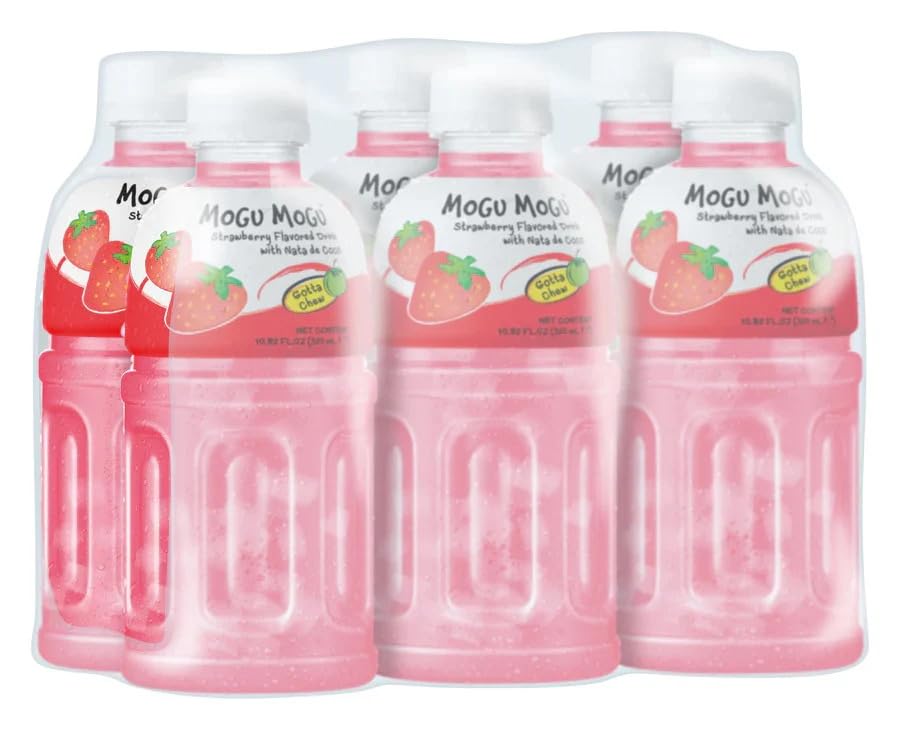 Mogu Mogu Strawberry Flavour Drink with NATA de Coco - 6 x 320ml