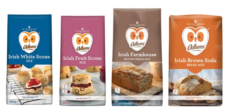 Odlums Irish Baking Mix Variety, White Scone, Fruit Scone, Farmhouse Brown Bread, Brown Soda Bread