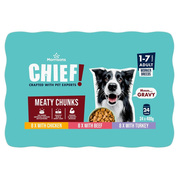 Morrisons Worker Dog Food Meat Chunks In Gravy 24x400g