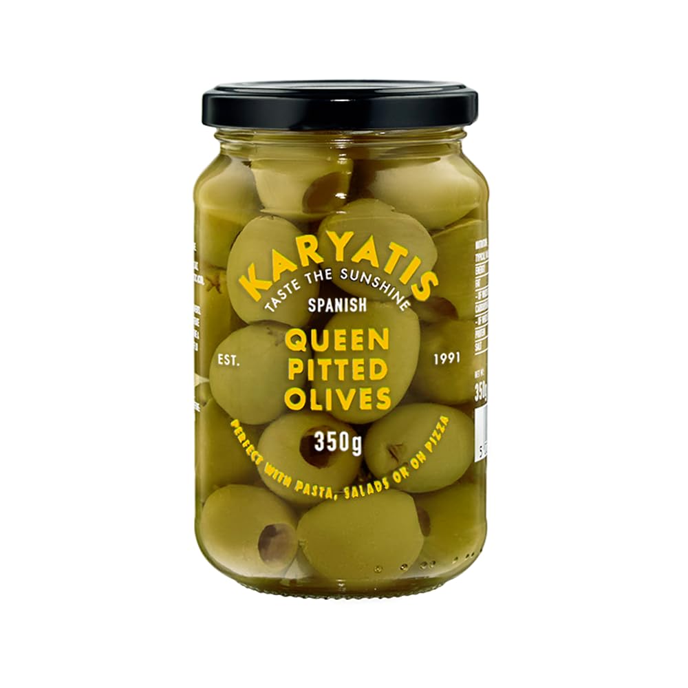 Karyatis Spanish Black Pitted Olives in Brine 907g