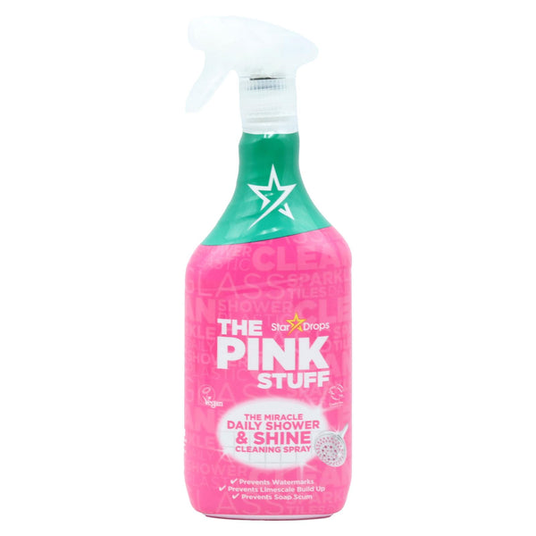 The Pink Stuff Shower & Shine Spray 850ml – Streak Free Bathroom Cleaner for Showers, Glass & Tiles – Removes Limescale, Soap Scum & Water Marks