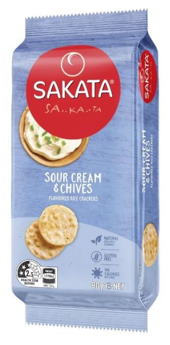 Sakata Rice Crackers, Sour Cream & Chives Flavour, Gluten Free, 90g