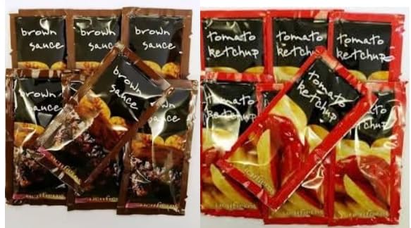 Brown Sauce and Tomato Ketchup Sauce Sachets, Portion Packs, Condiment Variety - 200 Sachets