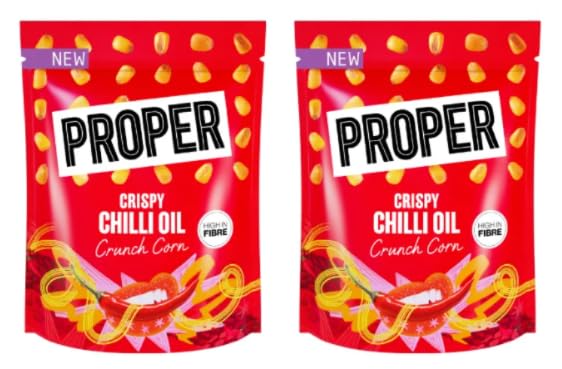 PROPER Crispy Chilli Oil Crunch Corn, High in Fibre, Spicy Snack - Pack of 2