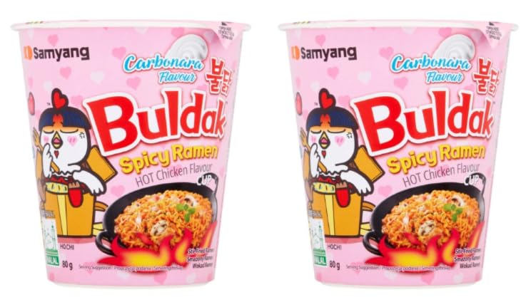 Samyang Buldak Spicy Ramen, Carbonara Flavour, Hot Chicken Cup Noodles, Pack of 2