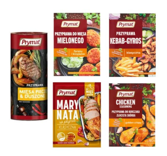 Prymat Seasoning Variety Pack, Meat, Kebab-Gyros, Chicken, Marinade.