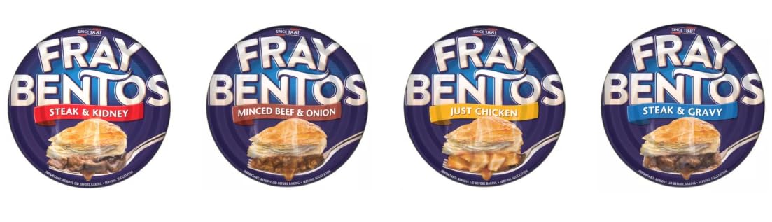 Fray Bentos Canned Pies, Steak & Kidney, Minced Beef & Onion, Just Chicken, Steak & Gravy, Variety Pack of 4