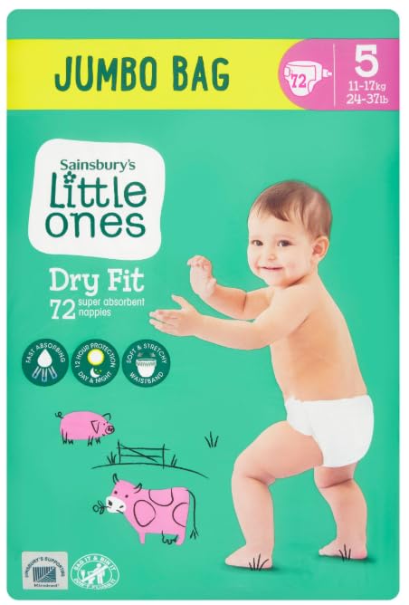 Sainsbury's Little Ones Dry Fit Size 5 Jumbo 72 Nappies - (Pack of 6)