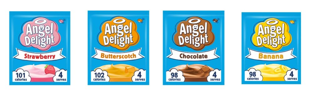 Angel Delight Instant Dessert Mix, Strawberry, Butterscotch, Chocolate and Banana Flavours