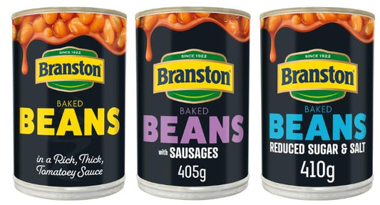 Branston Baked Beans, in a Rich Thick Tomatoey Sauce, with Sausages, Reduced Sugar & Salt, Variety Pack