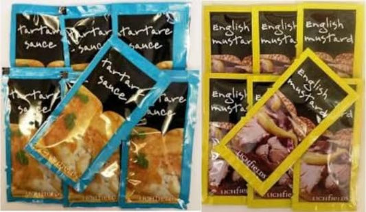 Lichfields Tartare Sauce and English Mustard Sauce Sachets, Condiment Variety Pack - 100 Sachets