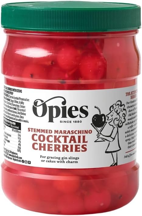 Opies Stemmed Maraschino Cocktail Cherries 1.15 kg – Pack of 3 - Premium Bright Red Cocktail & Garnish Cherries in Flavoured Maraschino Syrup
