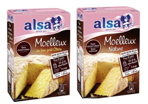 Alsa Moelleux Cake Mix, Lemon & Nature Variants, No Preservatives, Includes Decorating Sugar