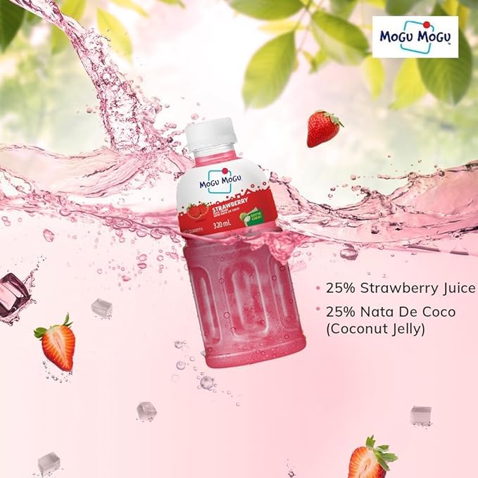 Mogu Mogu Strawberry Flavour Drink with NATA de Coco - 6 x 320ml