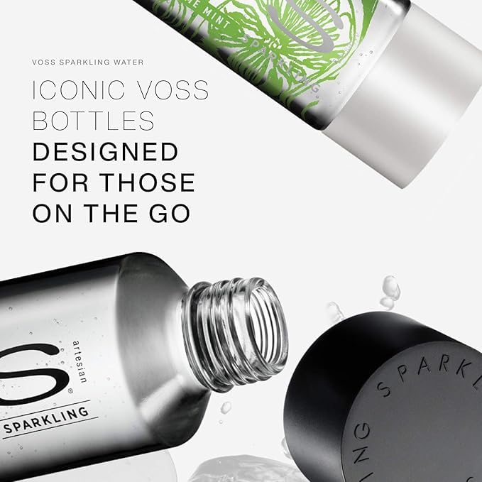 VOSS Lemon Cucumber Sparkling Flavoured Water, Voss Sparkling Water, 375ml Glass Recyclable Bottle