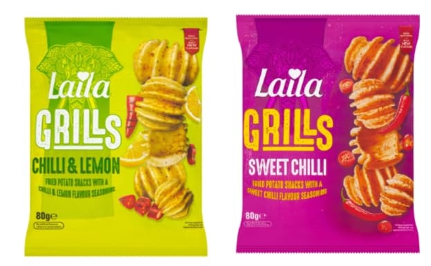 Laila Grills Fried Potato Snacks, Chilli & Lemon and Sweet Chilli Flavour, 80g