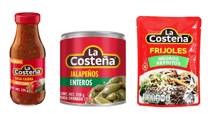 Mexican Lovers Mini Pack - La Costeña Salsa Casera Mexicana, Jalapeños Enteros, and Frijoles Negros Refritos, Variety Pack of 3