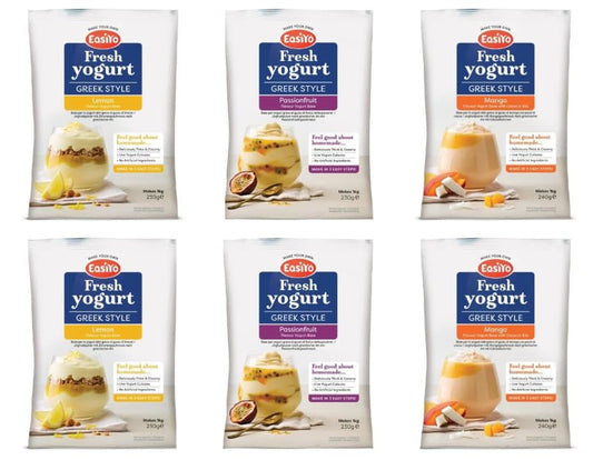 EasiYo Fresh Greek Style Yogurt, Lemon, Passionfruit & Mango Flavours, Makes 1kg