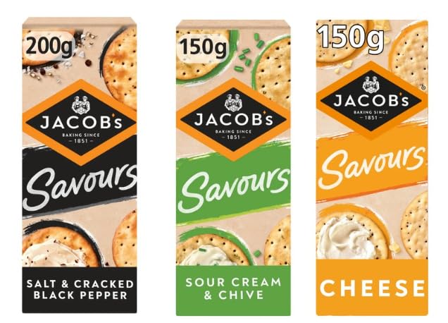 Jacob's Savours Crackers, Salt & Cracked Black Pepper, Sour Cream & Chive, Cheese
