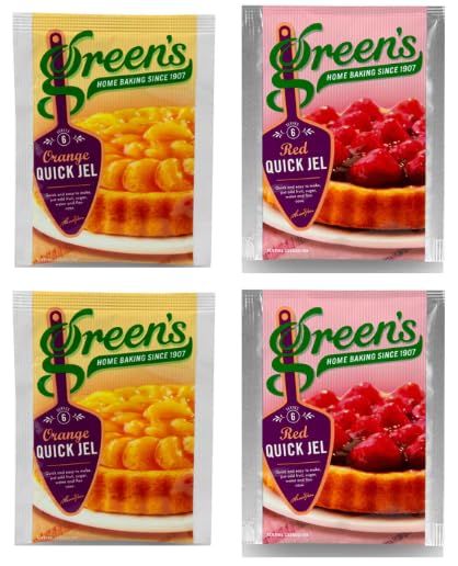 Green's Quick Jel, Orange and Red Flavours, Dessert Mix, - (Pack of 4)