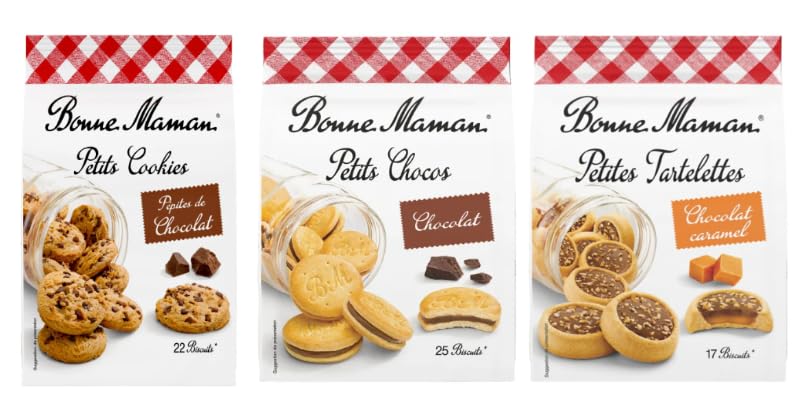 Bonne Maman Petits Cookies, Petits Chocos & Petites Tartelettes, Chocolate Chip, Chocolate Filled, Caramel Biscuits, 3 Varieties