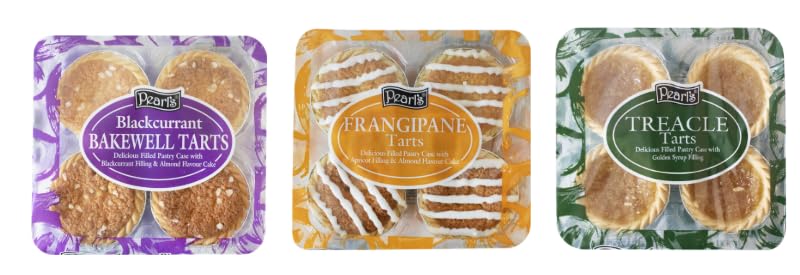 Pearl's Blackcurrant Bakewell Tarts, Frangipane Tarts, and Treacle Tarts, Filled Pastry Cases, Variety Pack